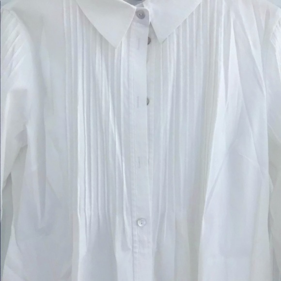 ST JOHN White Button Up Pintuck 3/4 Sleeve Poplin Cotton Designer Couture Shirt - Picture 4 of 7